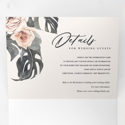 BOHO RUST MONSTERA FLORAL WATERVERF WEDING DRIELUIK UITNODIGING (Binnenzijde eerst)