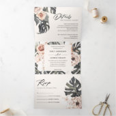 BOHO RUST MONSTERA FLORAL WATERVERF WEDING DRIELUIK UITNODIGING (Binnen)