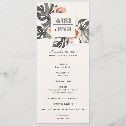 BOHO RUST MONSTERA FLORAL WEDDING CEREMONY PROGRAM MENU (Voorkant)