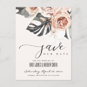 BOHO RUST MONSTERA WATERVERF FLORI DE DATUM SAVE AANKONDIGINGSKAART