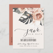 BOHO RUST MONSTERA WATERVERF FLORI DE DATUM SAVE AANKONDIGINGSKAART (Voorkant / Achterkant)