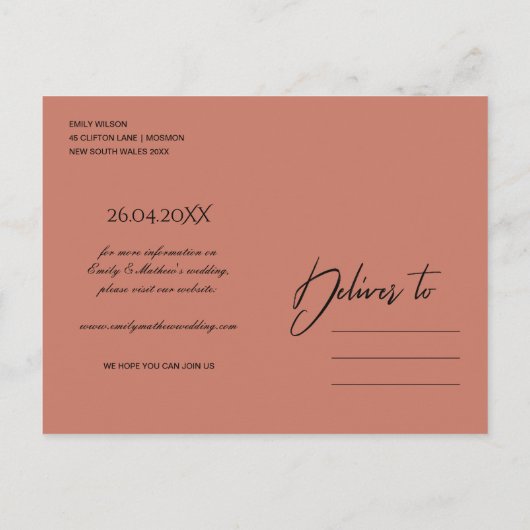 BOHO RUST MONSTERA WATERVERF FLORI DE DATUM SAVE AANKONDIGINGSKAART (Achterkant)