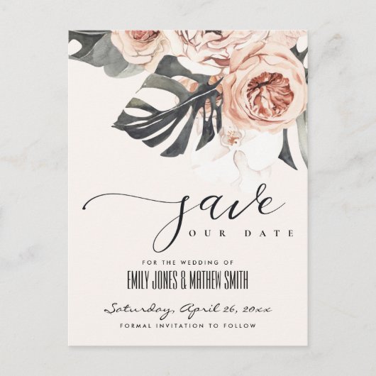 BOHO RUST MONSTERA WATERVERF FLORI DE DATUM SAVE AANKONDIGINGSKAART (Voorkant)