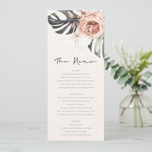 BOHO RUST MONSTRERA FLORAL WATERVERF WEDING MENU (Staand voorkant)