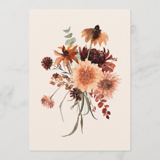 Boho Rust & Neutral Cream Herfst Bloemen Huwelijk Menu (Achterkant)