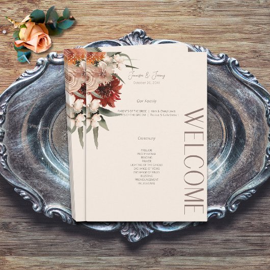 Boho Rust & Neutral Cream Herfst Bloemen Programmakaart