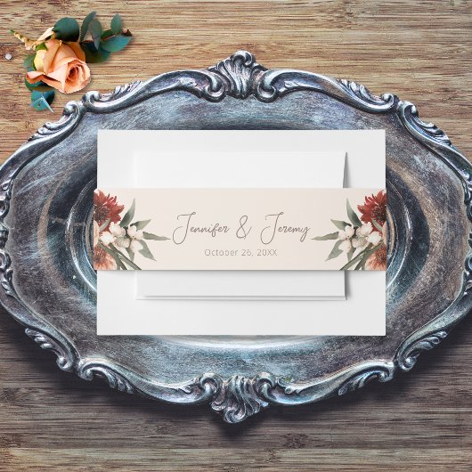 Boho Rust & Neutral Cream Herfst Bloemen Uitnodigingen Wikkel