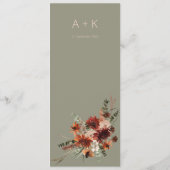 Boho Rust & Neutral Herfst Bloemen Groen Bruiloft Menu (Achterkant)