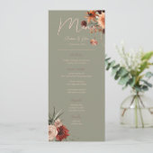 Boho Rust & Neutral Herfst Bloemen Groen Bruiloft Menu (Staand voorkant)