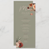 Boho Rust & Neutral Herfst Bloemen Groen Bruiloft Menu (Voorkant / Achterkant)