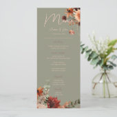 Boho Rust & Neutral Herfst Bloemen Groen Bruiloft  Menu (Staand voorkant)