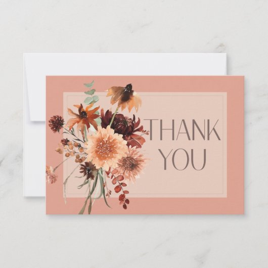 Boho Rust & Neutral Herfst Bloemen Perzik Roest Br Bedankkaart (Voorkant)