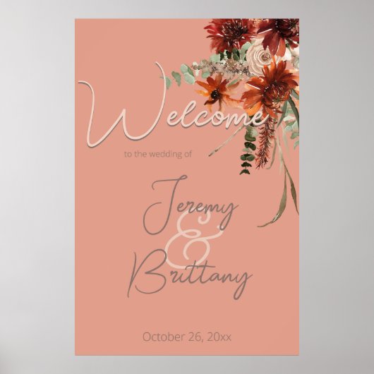 Boho Rust & Neutral Herfst Bloemen Perzik Roest Br Poster (Voorkant)