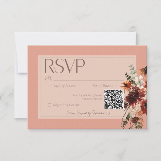 Boho Rust & Neutral Herfst Bloemen Perzik Roest Br RSVP Kaartje (Voorkant)