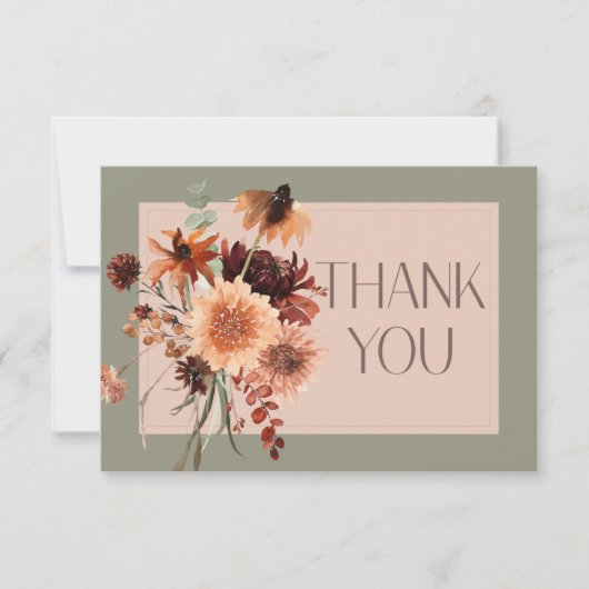 Boho Rust & Neutral Herfst Bloemen Salie Groen Bru Bedankkaart (Voorkant)