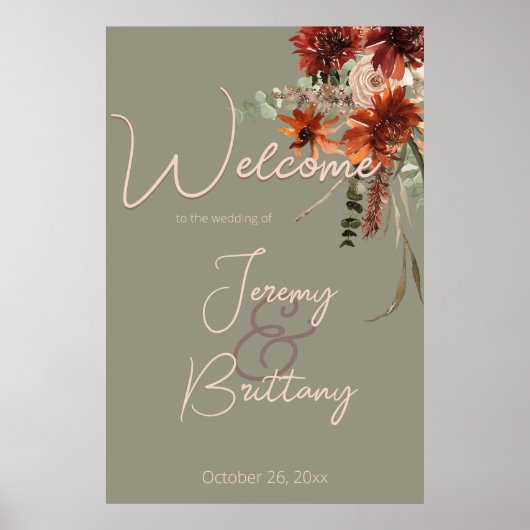 Boho Rust & Neutral Herfst Bloemen Salie Groen Bru Poster (Voorkant)