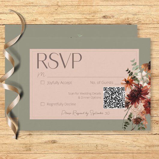 Boho Rust & Neutral Herfst Bloemen Salie Groen Bru RSVP Kaartje
