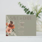 Boho Rust & Neutral Herfst Bloemen Salie Groen Bru Save The Date (Staand voorkant)