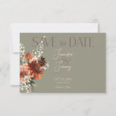 Boho Rust & Neutral Herfst Bloemen Salie Groen Bru Save The Date (Voorkant)