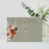 Boho Rust & Neutral Herfst Bloemen Salie Groen Bru Save The Date (Staand voorkant)
