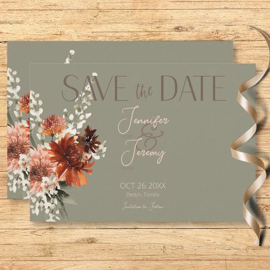Boho Rust & Neutral Herfst Bloemen Salie Groen Bru Save The Date