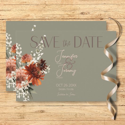 Boho Rust & Neutral Herfst Bloemen Salie Groen Bru Save The Date