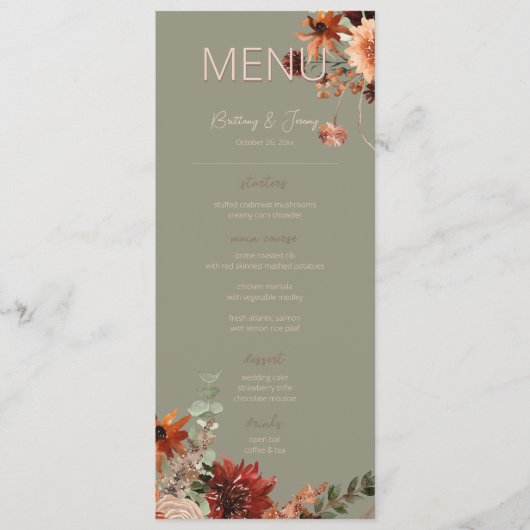 Boho Rust & Neutral Herfst Bloemen Salie Groen Pri Menu (Voorkant)