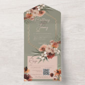 Boho Rust & Neutral Herfst Bloemen Salie Groen QR  All In One Uitnodiging (Binnen)