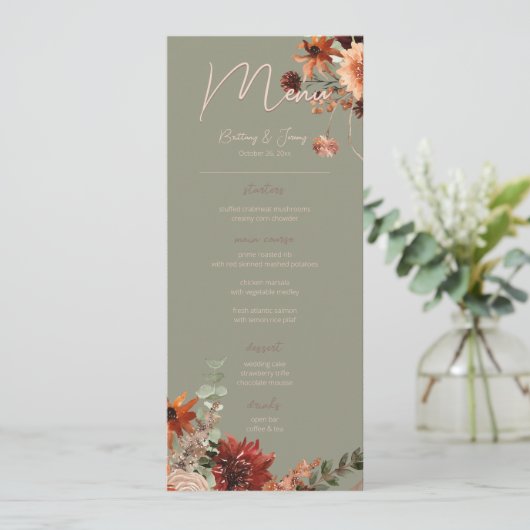 Boho Rust & Neutral Herfst Bloemen Salie Groen Scr Menu (Staand voorkant)