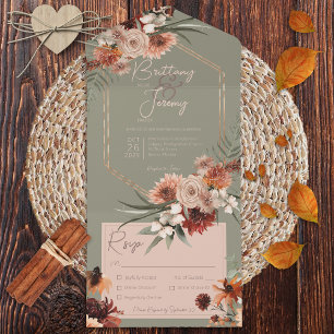Boho Rust & Neutral Herfst Bloemensalie Groen Dine All In One Uitnodiging