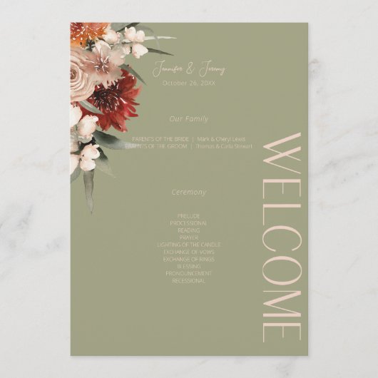 Boho Rust & Neutral Sage Herfst Bloemen Programmakaart (Voorkant)