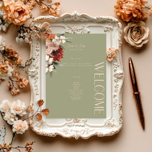 Boho Rust & Neutral Sage Herfst Bloemen Programmakaart