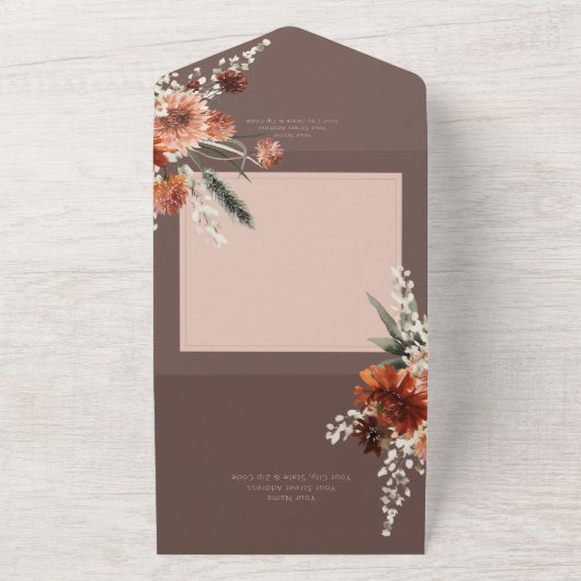 Boho Rust & Neutrale Herfst Floral Brown Dinner All In One Uitnodiging (Buitenkant)