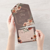 Boho Rust & Neutrale Herfst Floral Brown Dinner All In One Uitnodiging (Afscheurbaar)