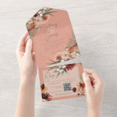 Boho Rust & Neutrale Herfst Floral Peach Rust QR C All In One Uitnodiging (Afscheurbaar)