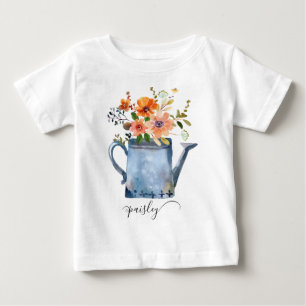 Boho Rust Orange Watercolor Flowers Watering Can