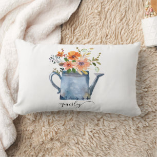 Boho Rust Orange Watercolor Flowers Watering Can Kussen