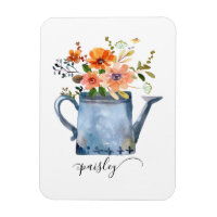 Boho Rust Orange Watercolor Flowers Watering Can