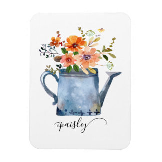 Boho Rust Orange Watercolor Flowers Watering Can Magneet