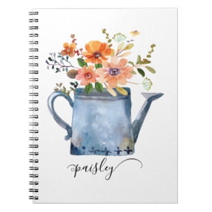 Boho Rust Orange Watercolor Flowers Watering Can Notitieboek