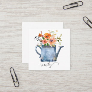 Boho Rust Orange Watercolor Flowers Watering Can Vierkante Visitekaartje