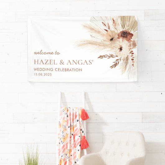 Boho Rust Pampa Bruiloft Achtergrond Banner HAZEL (Insitu)