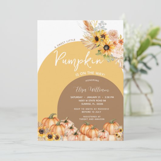 Boho Rust Sinaasappel Pompoen is op weg naar baby  Kaart (Staand voorkant)