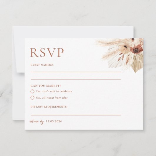 Boho Rust Terracotta Bruiloft RSVP Briefkaart (Voorkant)