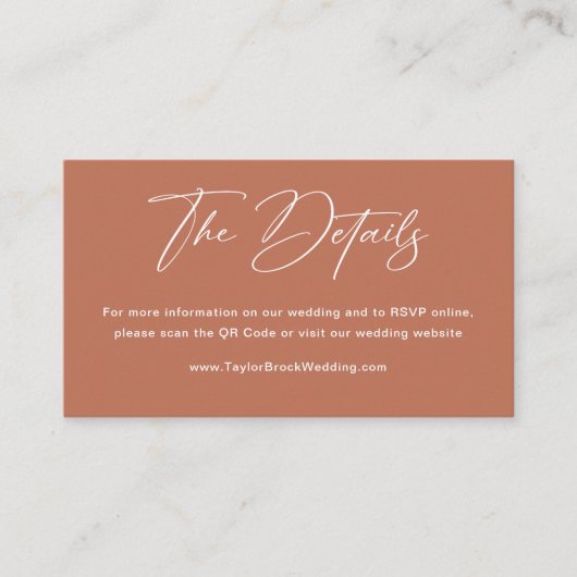 Boho Rust Terracotta Details Bruiloft Informatiekaartje (Voorkant)