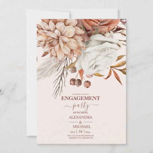 Boho Rust Terracotta Dried Fan Flowers Verloving Kaart (Voorkant)