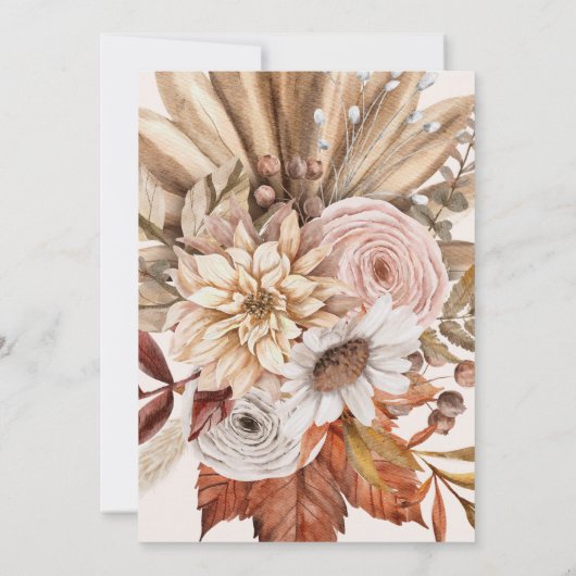 Boho Rust Terracotta Dried Fan Flowers Verloving Kaart (Achterkant)