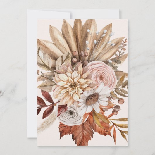 Boho Rust Terracotta Dried Fan Flowers Wedding IV Kaart (Achterkant)