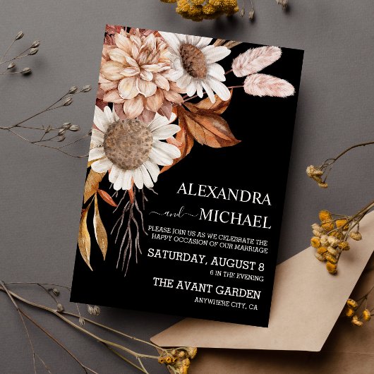 Boho Rust Terracotta Dried Fan Flowers Wedding Kaart