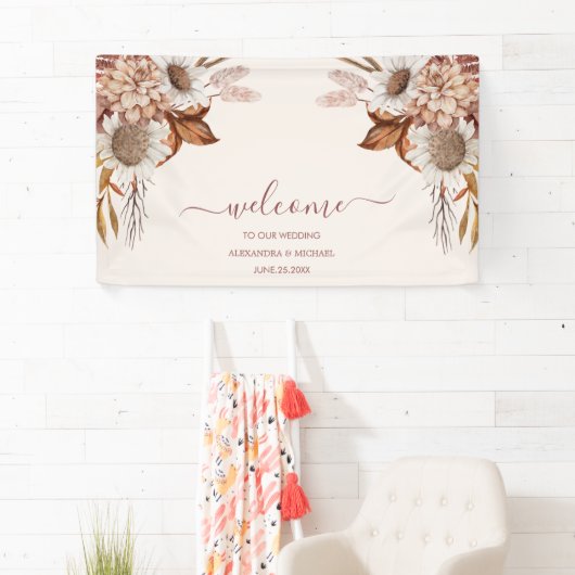 Boho Rust Terracotta Dried Fan Flowers Wedding Spandoek (Insitu)